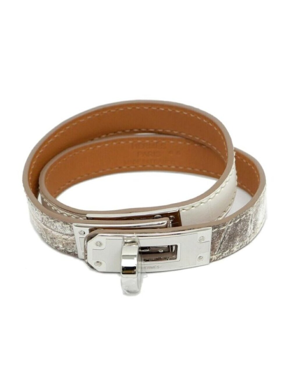Hermes Leather Bracelet Kelly Double Tour Himalaya Silver Hardware - Picture 2 of 11